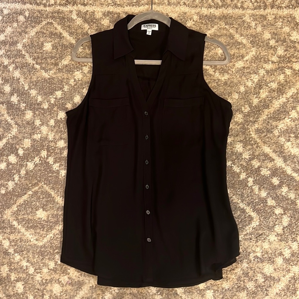 Express the Portofino Shirt Black Button Down Sleeveless Blouse Size Medium